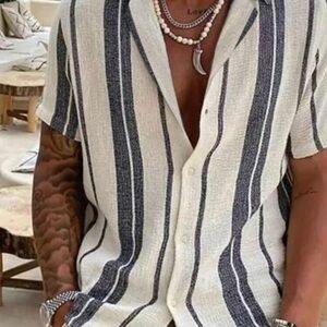 Blue and White Striped Casual Button Down Shirt